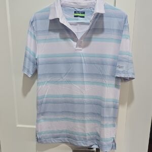 Hogan Light Blue, White & Mint Striped Polo